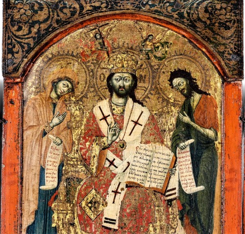 Triptyque Grec dans tabernacle représentant le « Deesis » XVIIe siècle - Art sacré, objets religieux Style Louis XIII